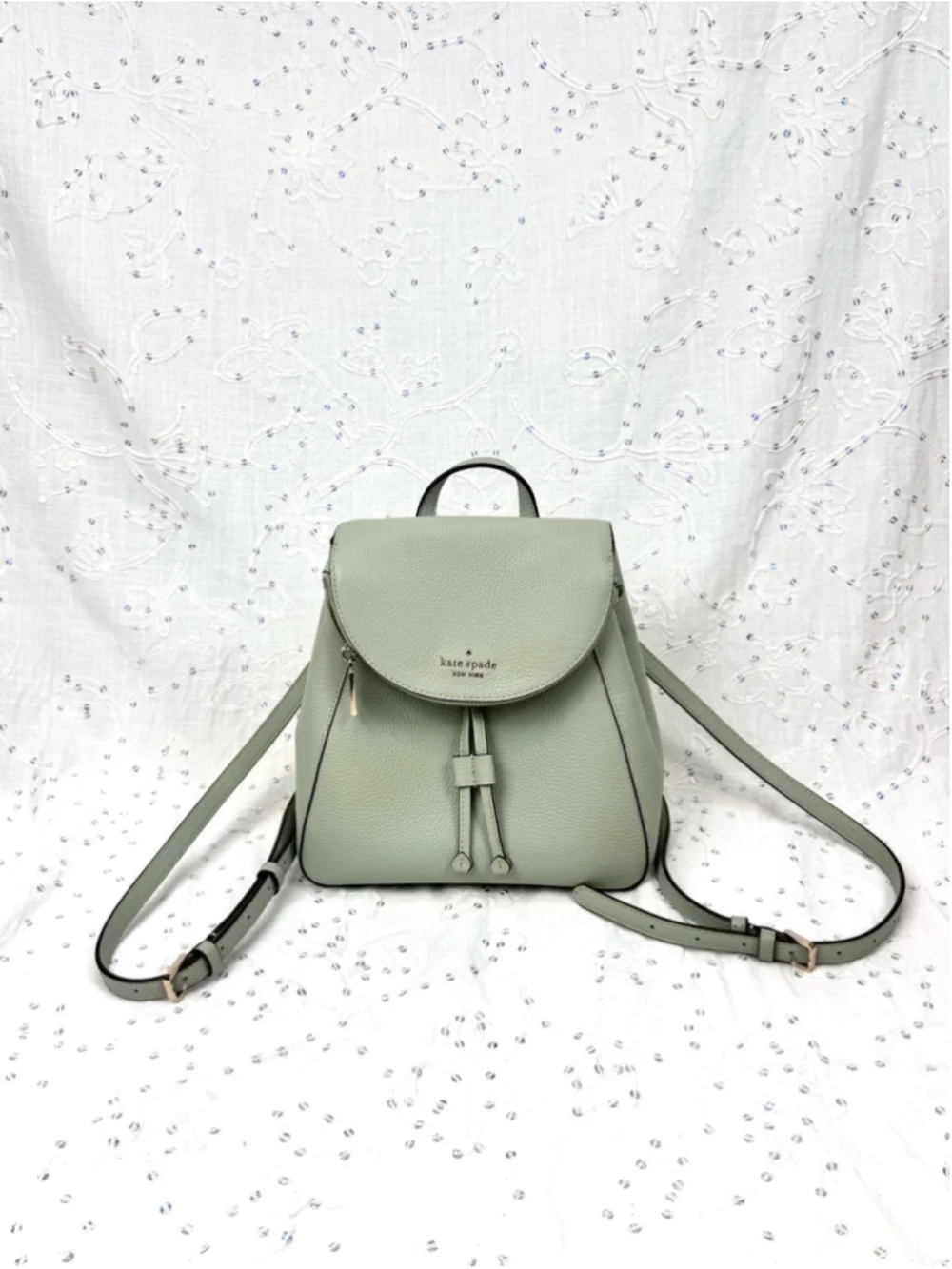 Kate Spade Leila Medium Pebbled Leather Backpack Pistachio Sage Green